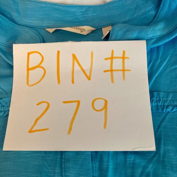 Soft Surroundings Shirt Womens Sz L Blue Jersey Knit Ruffle Trim Button Tunic - Picture 9 of 9